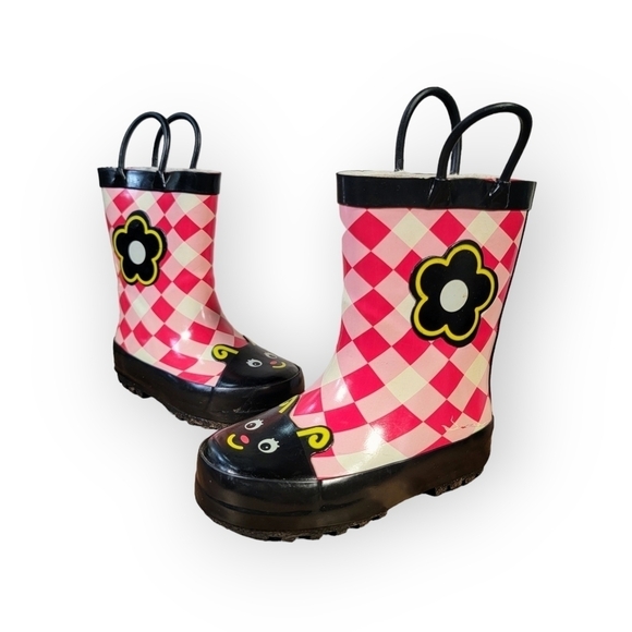 Kids Rain boots Flower Ladybug Gingham Picnic Checkerboard Size 5.5 - Picture 16 of 16